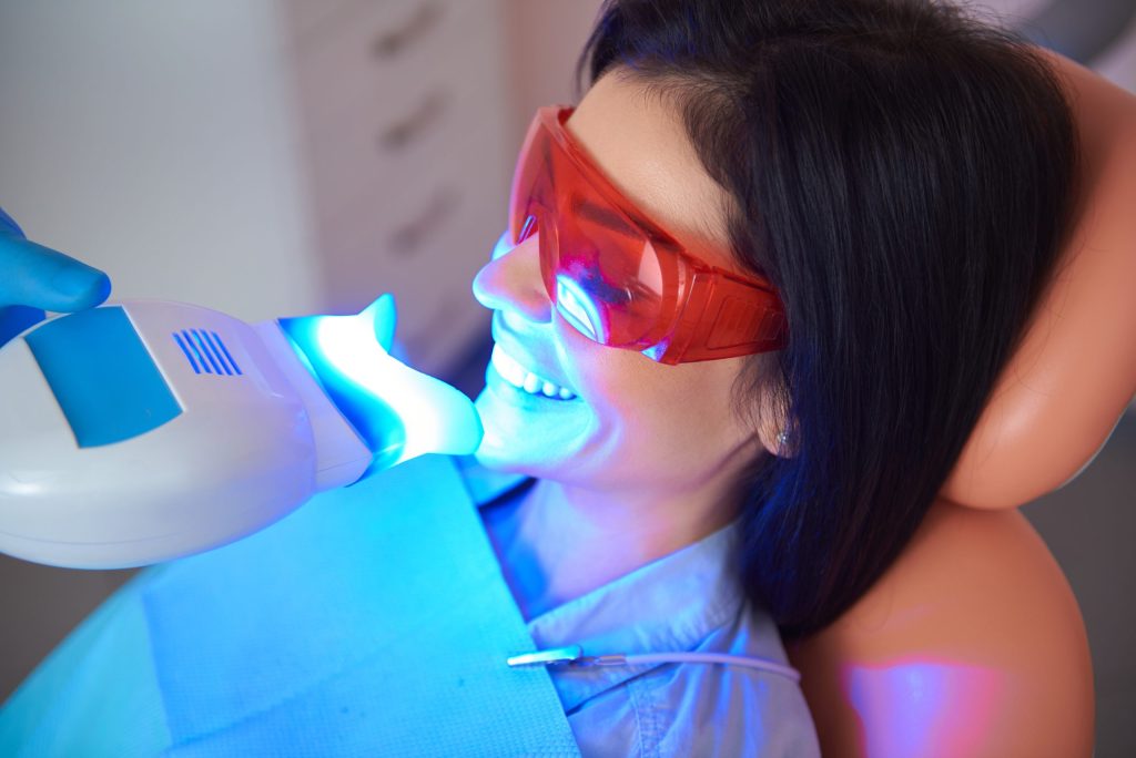 Patient having professional in-office teeth whitening